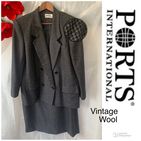 ☀️80s WOOL suit PADDED shoulders 2 piece Authentic Vintage - Picture 1 of 14